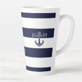 Tasse Latte Ancre Bleue marine côtière Monogramme Café (Droite)