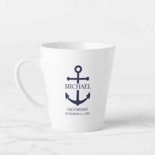 Tasse Latte Ancre Bleue marine Nautique Groomsmen personnalisé