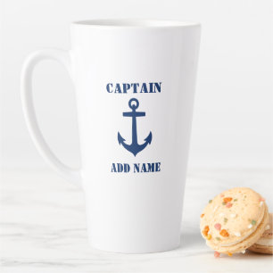 Tasse Latte Ancre classique Capitaine Bateau ou nom 2 côtés Gr