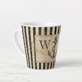 Tasse Latte Ancre nautique Carte du Monogramme noir (Angle gauche)