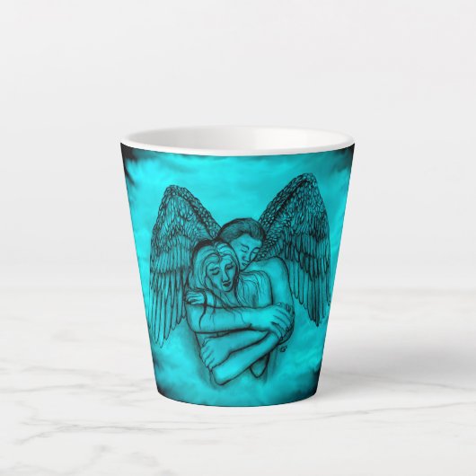 Tasse Latte Angel Eros en amour, design noir et vert (Devant)