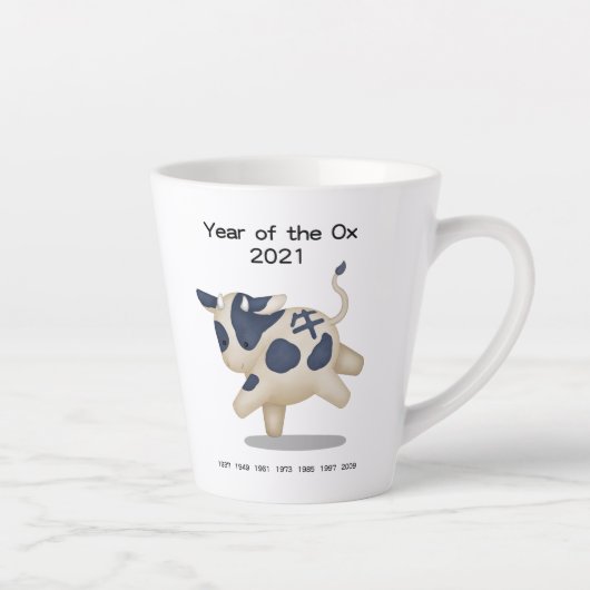Tasse Latte Année de l'animal zodiaque Ox Cute 2021 (Droite)