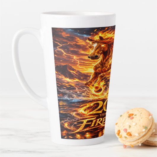 Tasse Latte Année du Cheval de Feu 2026 (En situation)