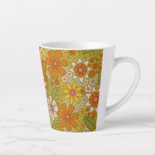 Tasse Latte Années 1960, 1970 Vert & Orange Retro Floral