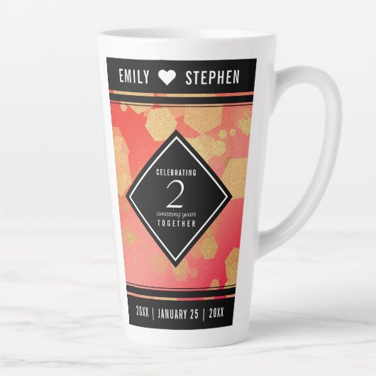 Tasse Latte Anniversaire élégant du 2ème Mariage Garnet (Droite)