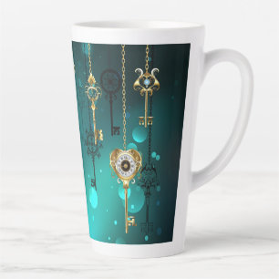 Tasse Latte Antiques clés squelette sur fond vert