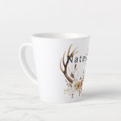 Tasse Latte Antlers de Cerfs Floraux Roses Blanches Personnali (Angle gauche)