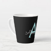 Tasse Latte Aqua Teal Blue Script Girly Monogram (Angle gauche)