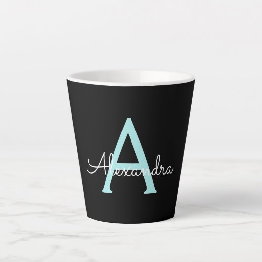 Tasse Latte Aqua Teal Blue Script Girly Monogram (Devant)