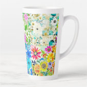 Tasse Latte Aquarelle Art Patchwork Floral Fleurs (Droite)
