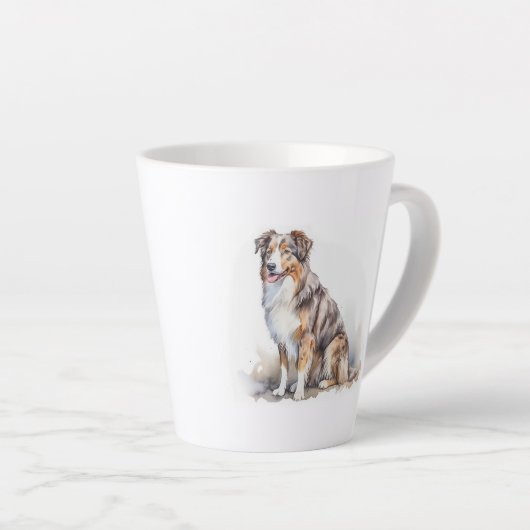 Tasse Latte Aquarelle Australian Shepherd (Angle droit)