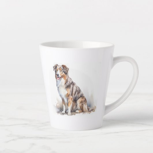 Tasse Latte Aquarelle Australian Shepherd (Droite)