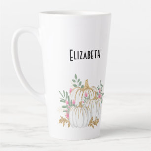 Tasse Latte Aquarelle blanche et Citrouille or