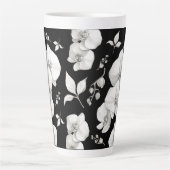 Tasse Latte Aquarelle blanche orchidée sur noir | (Devant)