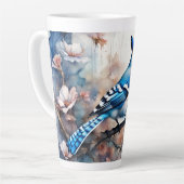 Tasse Latte Aquarelle bleu Jay Cherry Blossoms (Angle gauche)