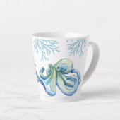 Tasse Latte Aquarelle bleu Witty Octopus Coastal (Angle droit)