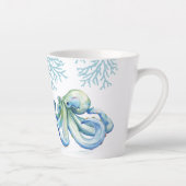 Tasse Latte Aquarelle bleu Witty Octopus Coastal (Droite)