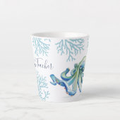 Tasse Latte Aquarelle bleu Witty Octopus Coastal (Devant)