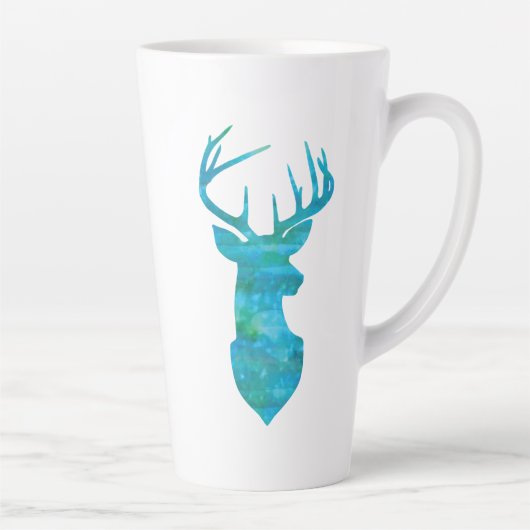 Tasse Latte Aquarelle bleue Cerf Silhouette (Droite)
