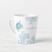 Tasse Latte Aquarelle bleue Tortue de mer (Angle gauche)