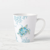 Tasse Latte Aquarelle bleue Tortue de mer (Droite)