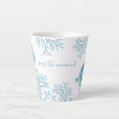 Tasse Latte Aquarelle bleue Tortue de mer (Devant)