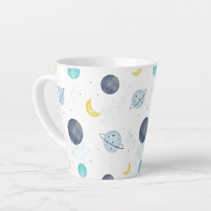 Tasse Latte Aquarelle Blue Space Planet Motif