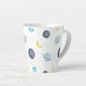 Tasse Latte Aquarelle Blue Space Planet Motif (Angle droit)