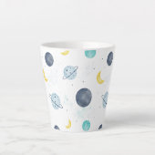 Tasse Latte Aquarelle Blue Space Planet Motif (Devant)