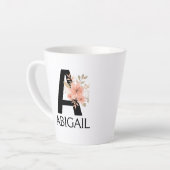 Tasse Latte Aquarelle Blush Pastel Rose Monogramme avec nom (Angle gauche)