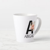 Tasse Latte Aquarelle Blush Pastel Rose Monogramme avec nom (Angle droit)
