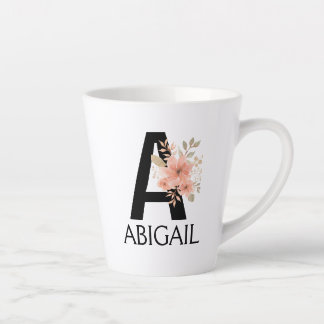 Tasse Latte Aquarelle Blush Pastel Rose Monogramme avec nom