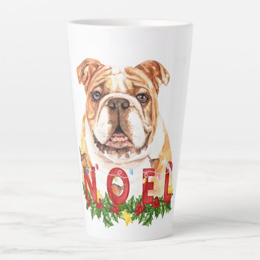 Tasse Latte Aquarelle Bulldog Noel Noël (Devant)