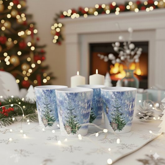 Tasse Latte Aquarelle 🎄 cadeaux de lanterne d'arbre de Noël