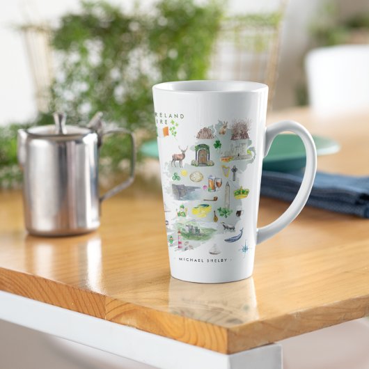 Tasse Latte Aquarelle Carte illustrée de l'Irlande | Monogramm