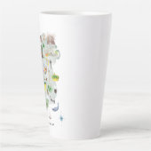 Tasse Latte Aquarelle Carte illustrée de l'Irlande | Monogramm (Devant)