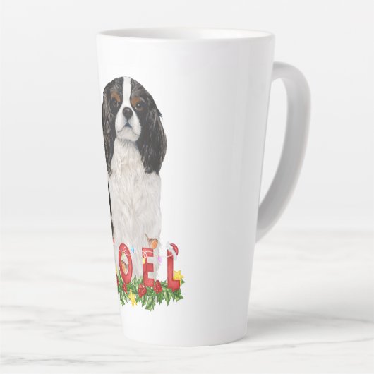 Tasse Latte Aquarelle Cavalier King Charles Noel Noël (Angle droit)