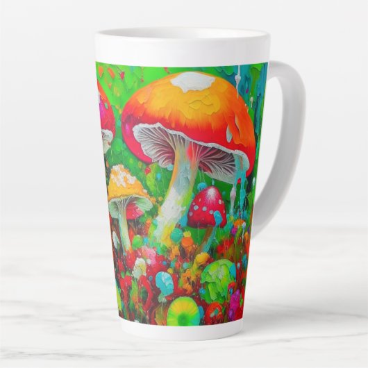 Tasse Latte Aquarelle Champignons Abstraits (Angle droit)