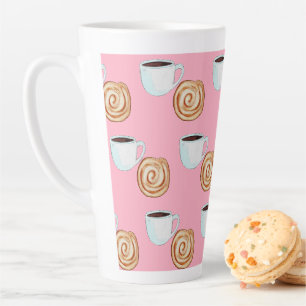 Tasse Latte Aquarelle Cinnamon Bun Pastry Café