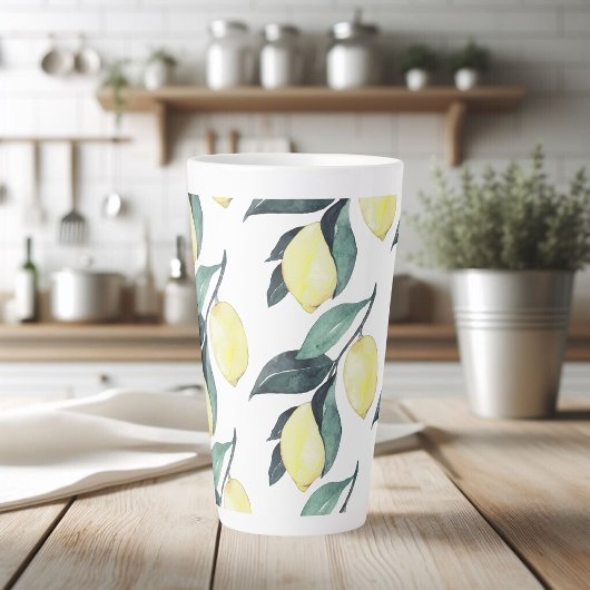 Tasse Latte Aquarelle Citrons jaunes Motif sans couture