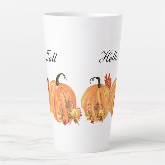 Tasse Latte Aquarelle Citrouille automne Feuilles automnales (Devant)