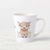 Tasse Latte Aquarelle Cute personnalisée Highland Cow (Droite)