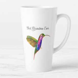 Tasse Latte Aquarelle de colibri Jardin floral de grand-mère N