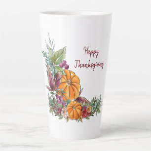 Tasse Latte Aquarelle de Thanksgiving Citrouilles automne
