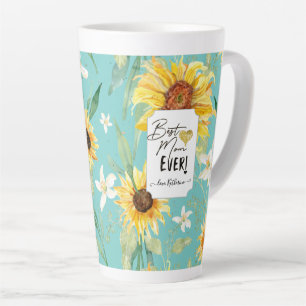 Tasse Latte Aquarelle de tournesol meilleure maman jamais Aqua