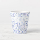 Tasse Latte Aquarelle Delft Carrelage bleu et blanc | Monogram (Devant)