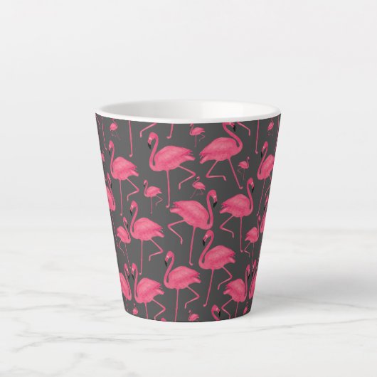 Tasse Latte Aquarelle d'oiseau Flamant rose en gris foncé (Devant)