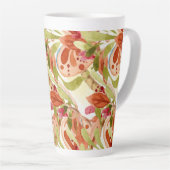 Tasse Latte Aquarelle Feuilles rose et vert sage (Angle droit)