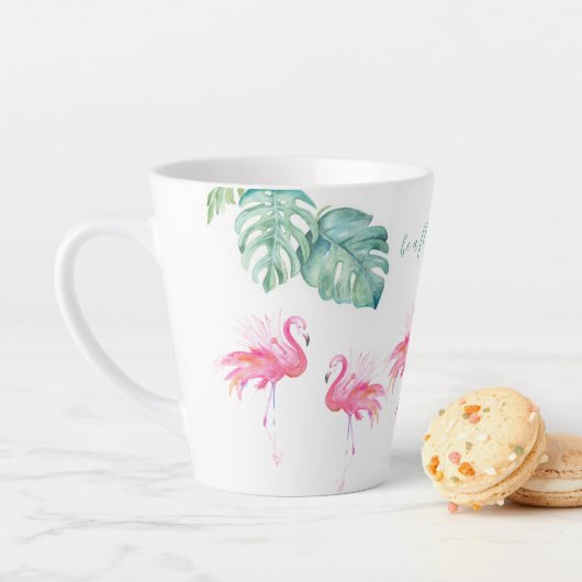 Tasse Latte Aquarelle Flamant rose rose (En situation)