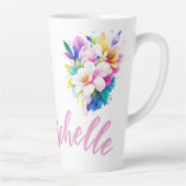 Tasse Latte Aquarelle florale personnalisable (Droite)